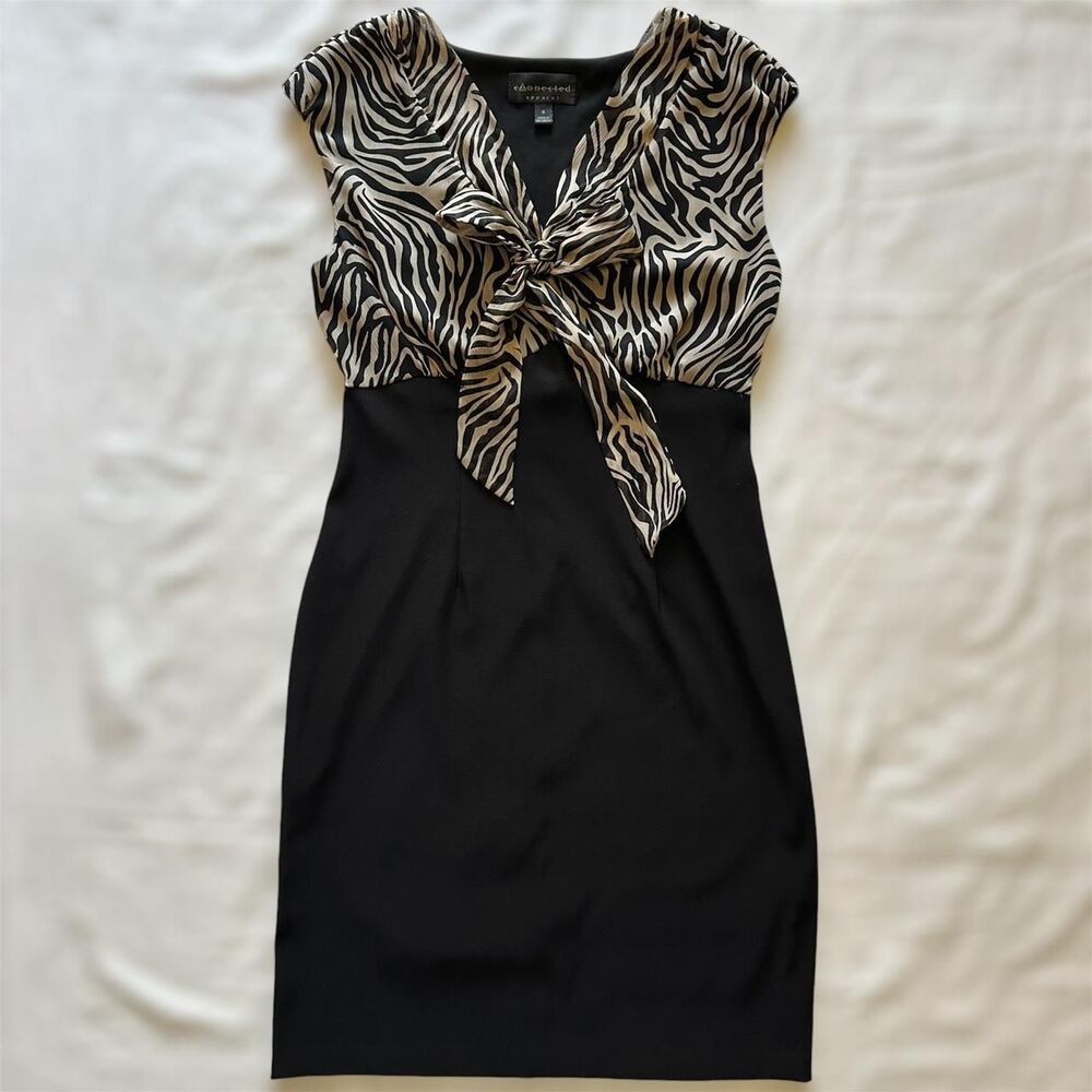Connected Apparel 2000s Y2K Black & Zebra Print Sleeveless Mini Dress Bow Sz 6‎